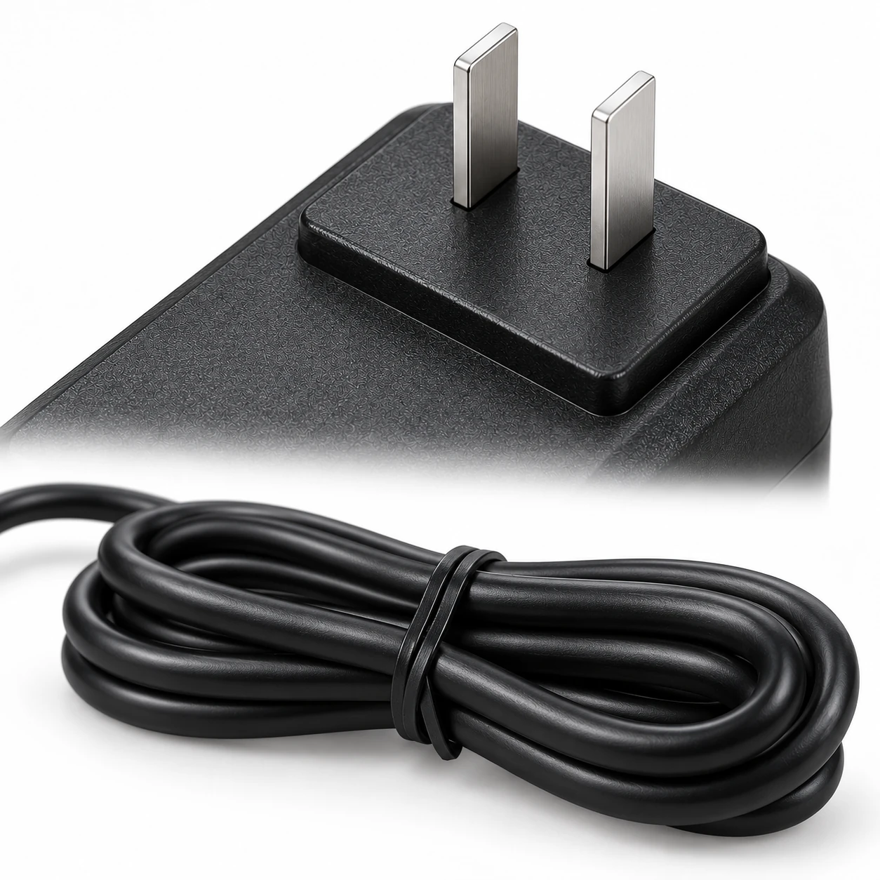 the two flat pins and the coiled cable