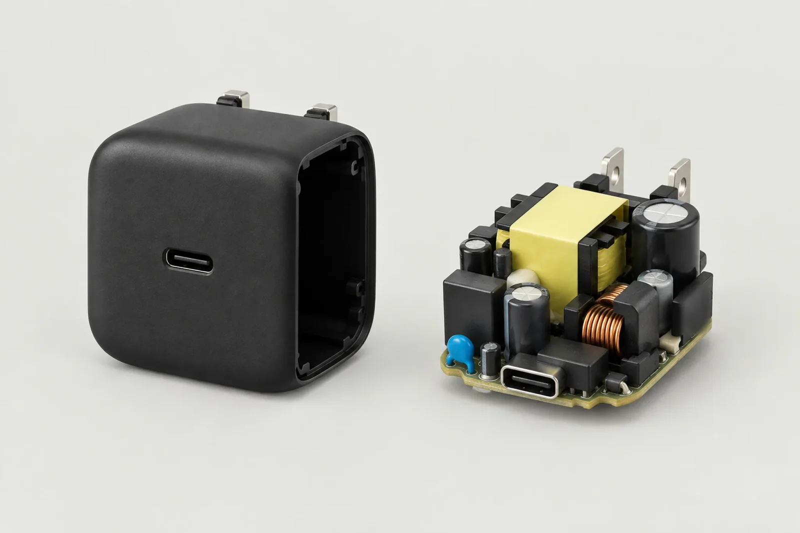 Wall adapter with housing opened beside its compact power board