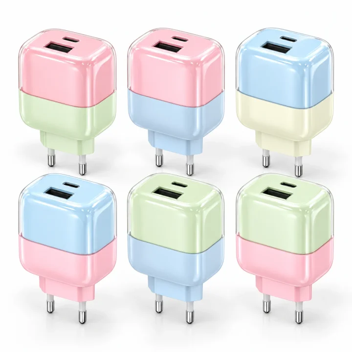 six two-tone colour combinations on a white background